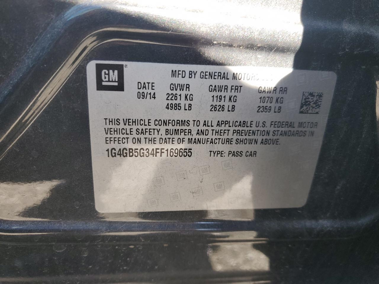 2015 Buick Lacrosse VIN: 1G4GB5G34FF169655 Lot: 91866215