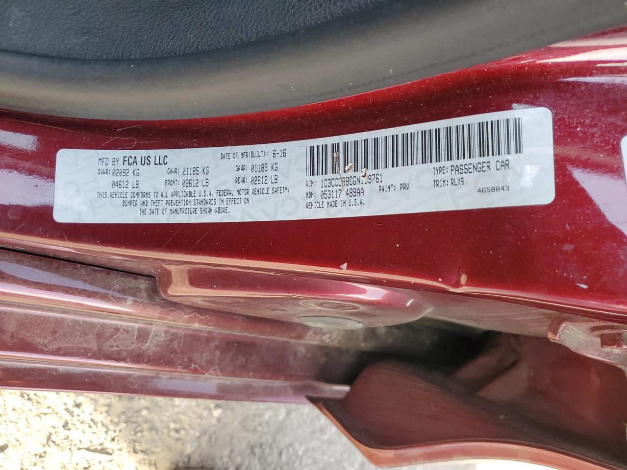 2016 Chrysler 200 S VIN: 1C3CCCBB6GN189761 Lot: 91580855