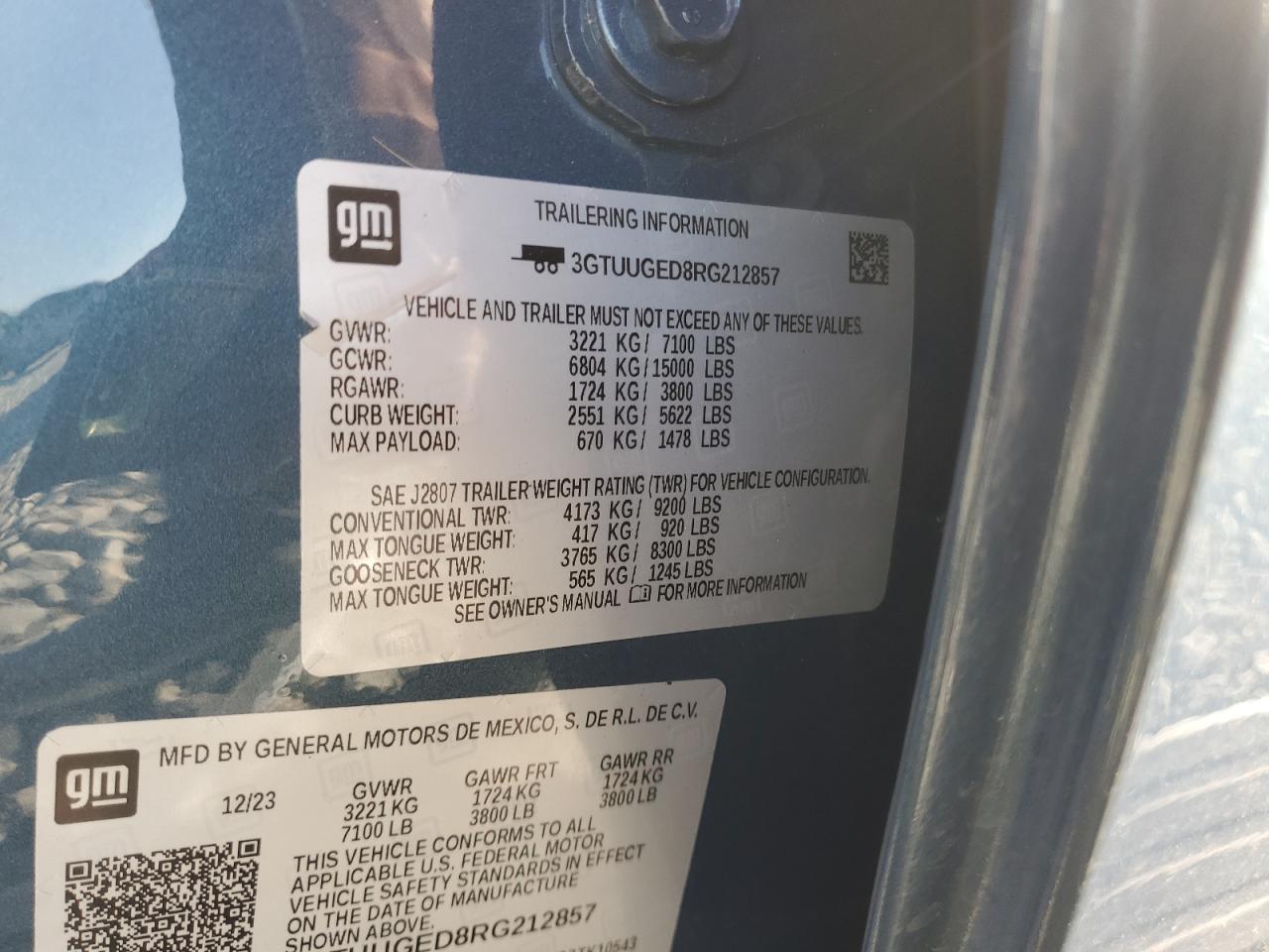 2024 GMC Sierra K1500 Denali VIN: 3GTUUGED8RG212857 Lot: 93320925