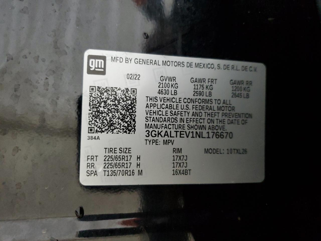 2022 GMC Terrain Sle VIN: 3GKALTEV1NL176670 Lot: 91909075