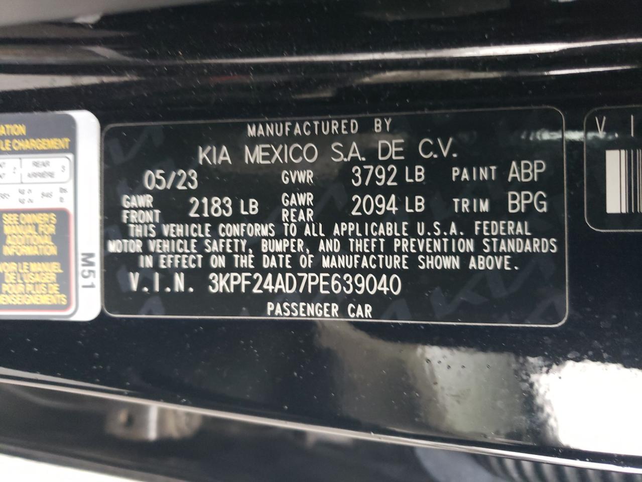 2023 Kia Forte Lx VIN: 3KPF24AD7PE639040 Lot: 91188345