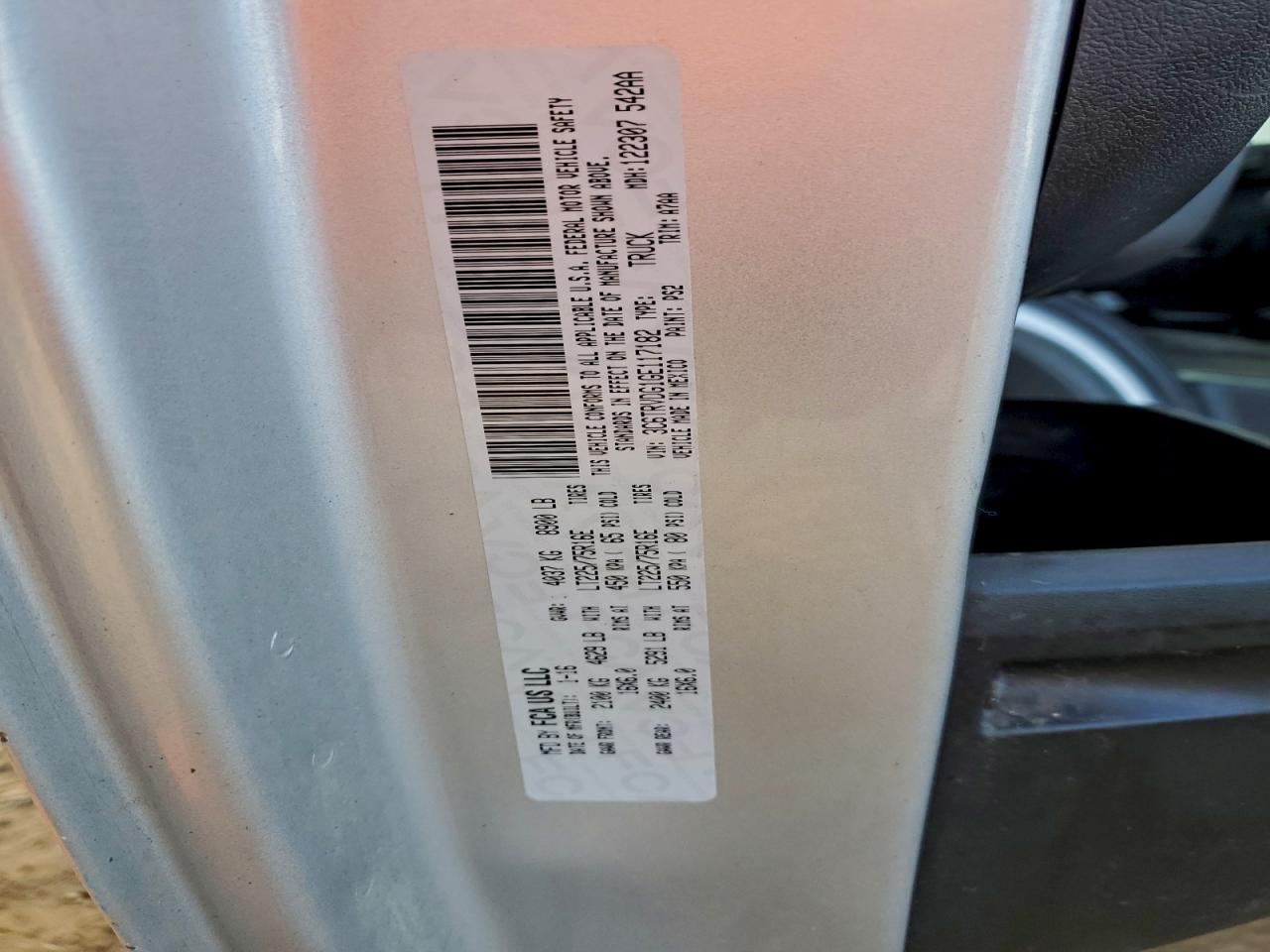 2016 Ram Promaster Van VIN: 3C6TRVDG1GE117182 Lot: 93849255