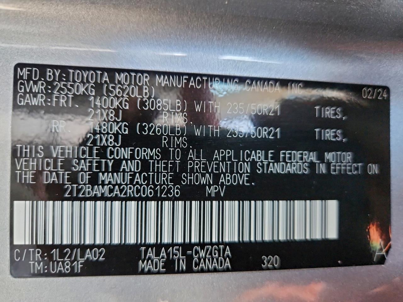 2024 Lexus Rx 350 Base VIN: 2T2BAMCA2RC061236 Lot: 94712645