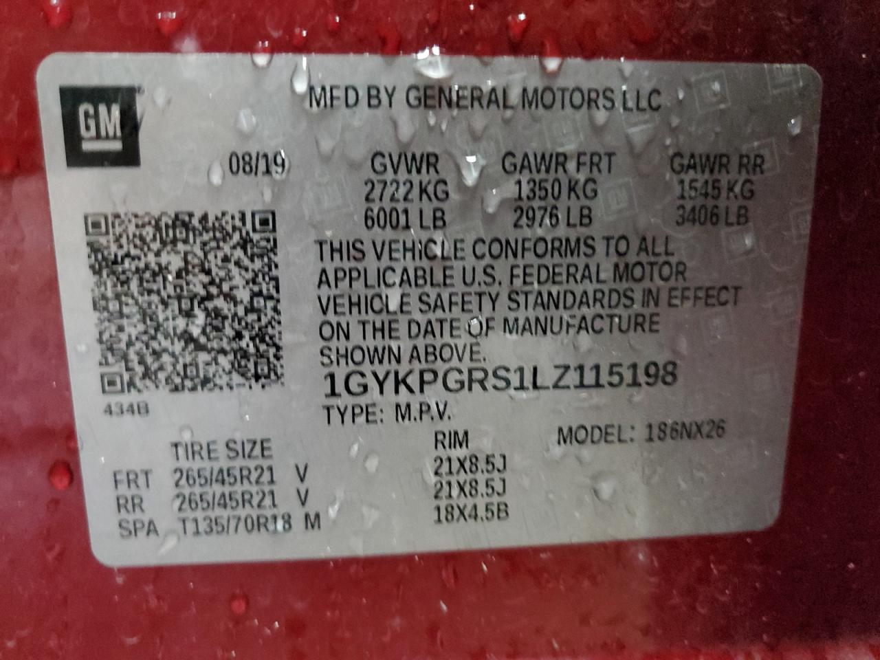 2020 Cadillac Xt6 Sport VIN: 1GYKPGRS1LZ115198 Lot: 92412085