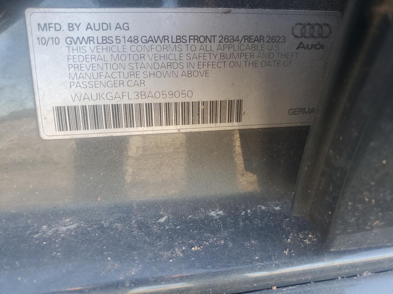 2011 Audi S4 Prestige VIN: WAUKGAFL3BA059050 Lot: 92739705