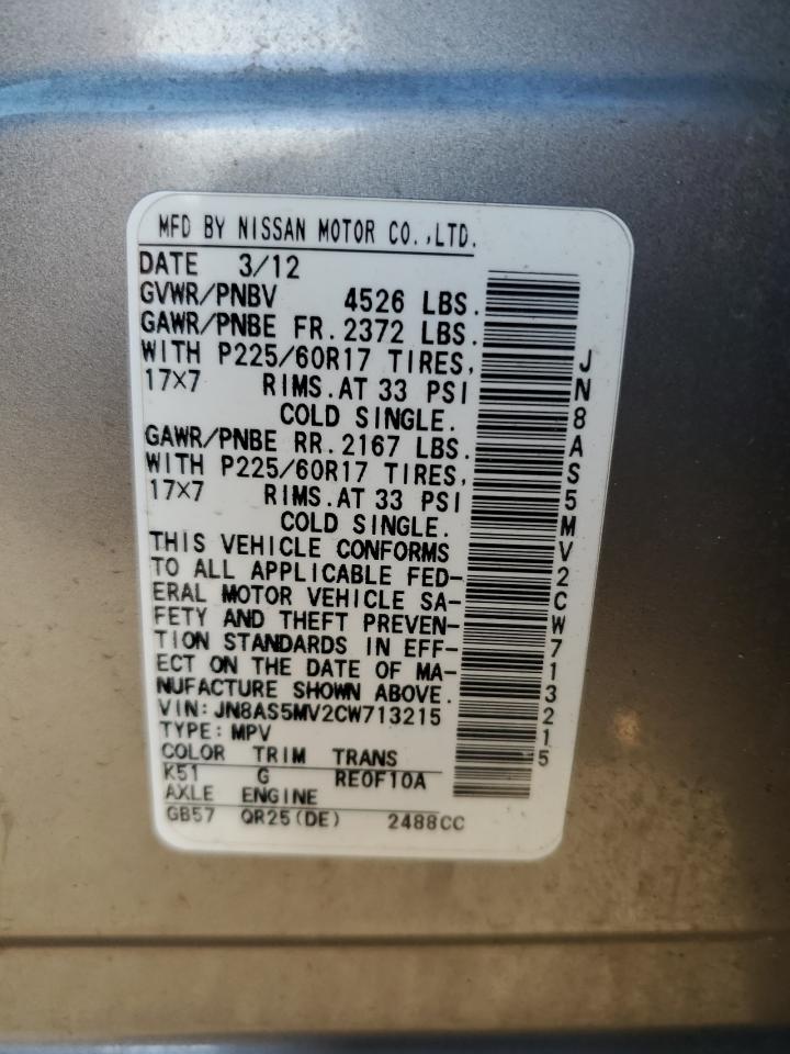 2012 Nissan Rogue S VIN: JN8AS5MV2CW713215 Lot: 93475975