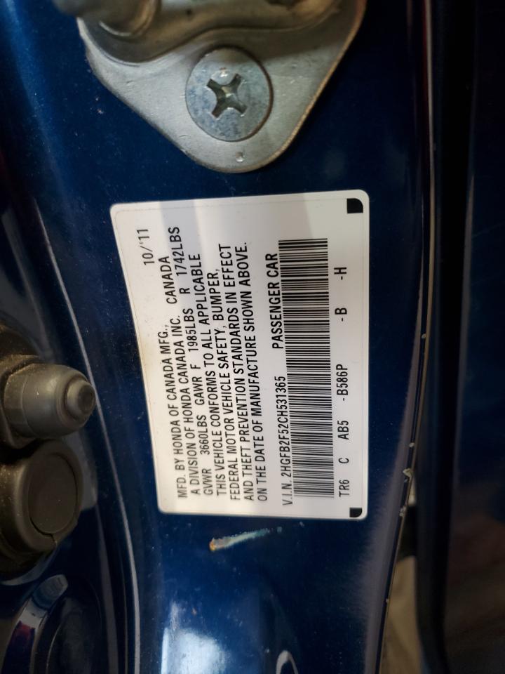 2012 Honda Civic Lx VIN: 2HGFB2F52CH531365 Lot: 93082255