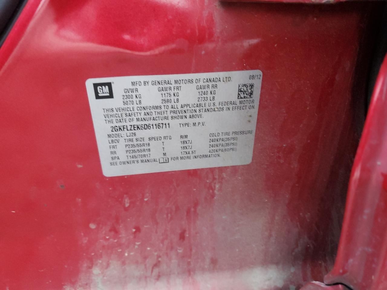 2013 GMC Terrain Denali VIN: 2GKFLZEK6D6116711 Lot: 93813325