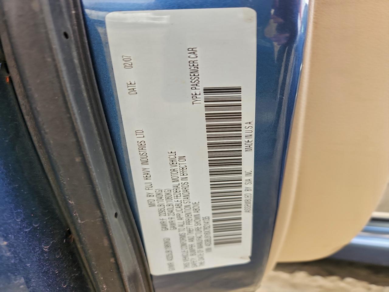 2007 Subaru Legacy 2.5I VIN: 4S3BL616X76214135 Lot: 94237915