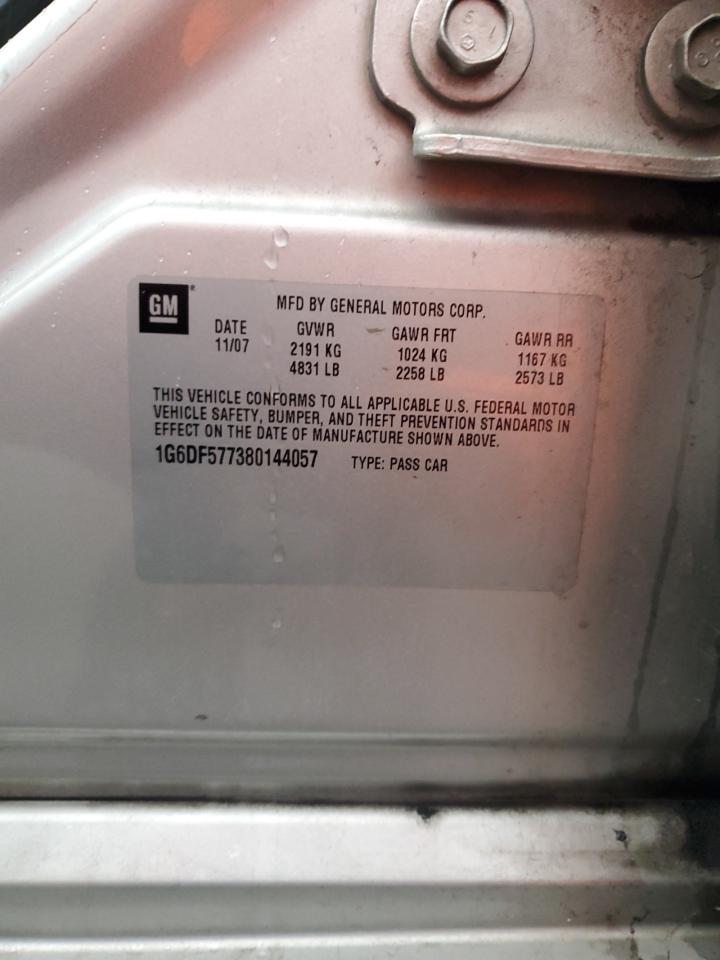 2008 Cadillac Cts VIN: 1G6DF577380144057 Lot: 93108435