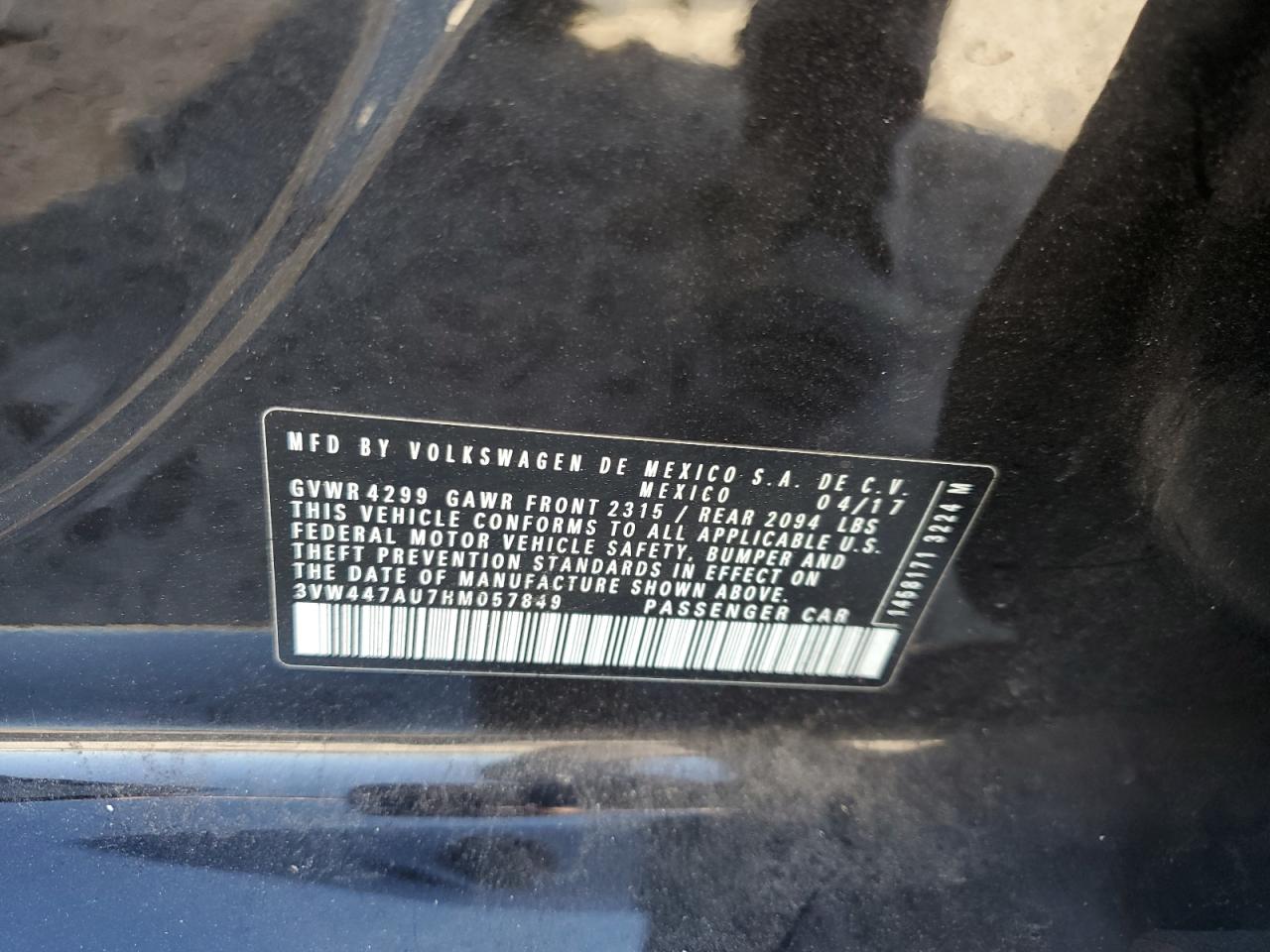 2017 Volkswagen Gti S/Se VIN: 3VW447AU7HM057849 Lot: 93085985