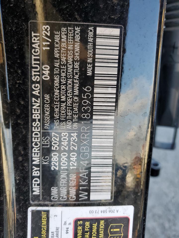 2024 Mercedes-Benz C 300 VIN: W1KAF4GBXRR183956 Lot: 93347885