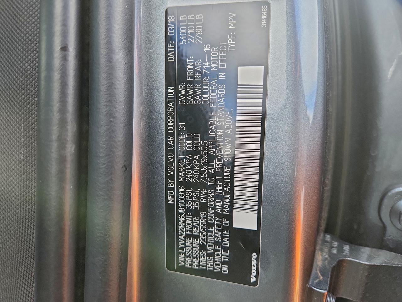 2018 Volvo Xc60 T6 R-Design VIN: LYVA22RM6JB100916 Lot: 93842045