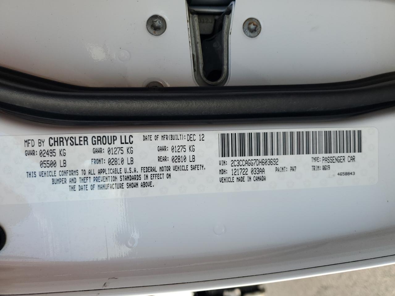 2013 Chrysler 300 S VIN: 2C3CCAGG7DH603692 Lot: 92419395