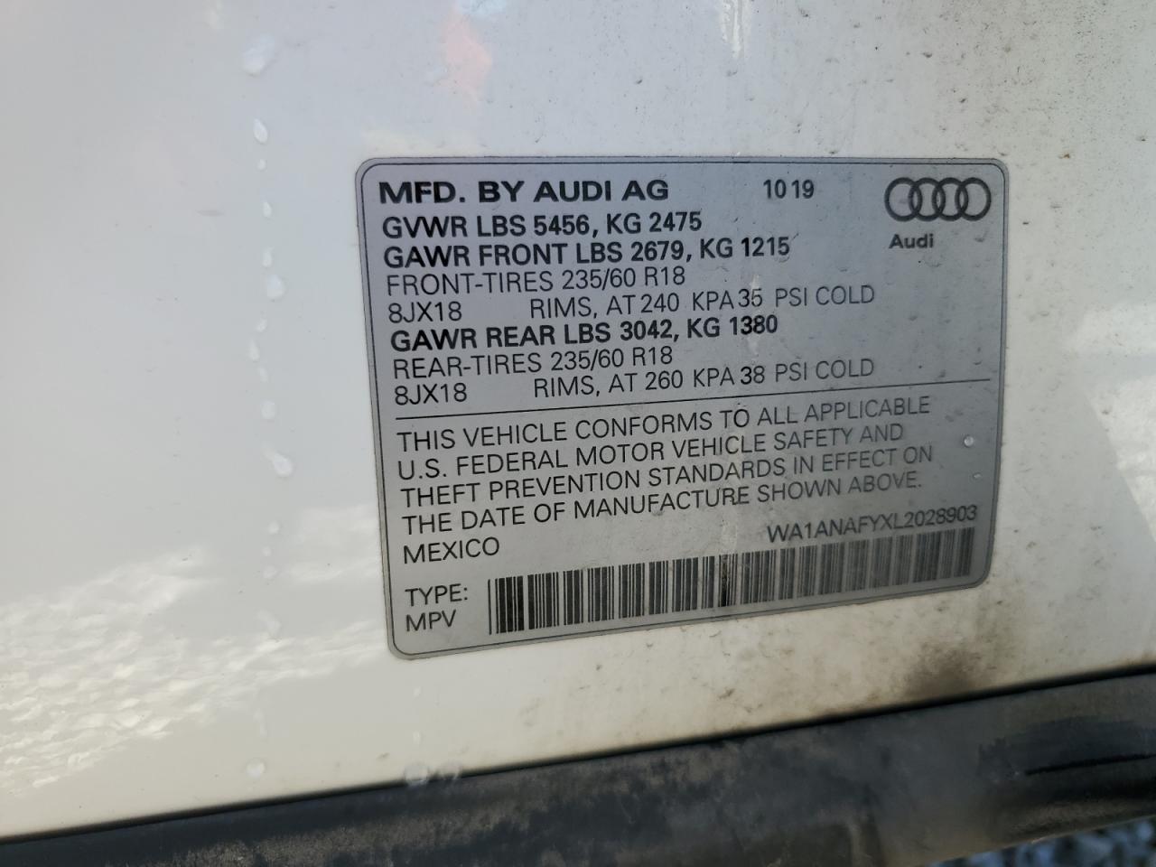 2020 Audi Q5 Premium VIN: WA1ANAFYXL2028903 Lot: 90365205