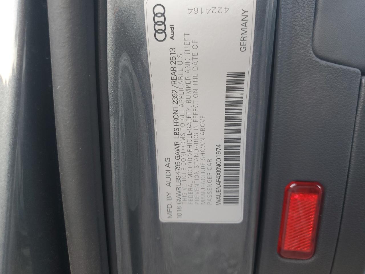 2019 Audi A4 Premium Plus VIN: WAUENAF4XKN001974 Lot: 91177785