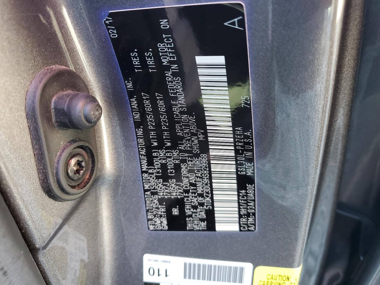 2017 Toyota Sienna Le VIN: 5TDKZ3DC9HS829968 Lot: 91562215