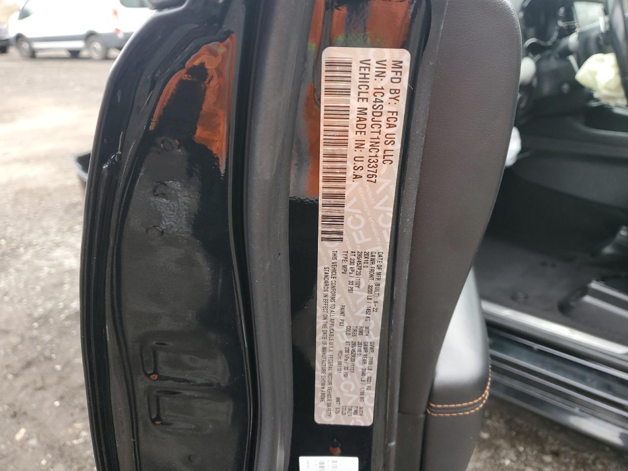 2022 Dodge Durango R/T VIN: 1C4SDJCT1NC133767 Lot: 92344215