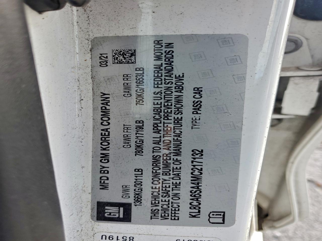 2021 Chevrolet Spark Ls VIN: KL8CA6SA4MC217132 Lot: 94479435