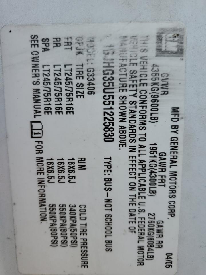 2005 GMC Savana G3500 VIN: 1GJHG35U551225830 Lot: 91573465