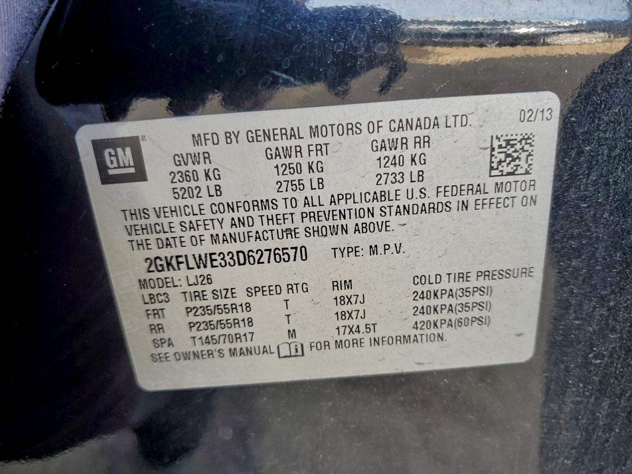 2013 GMC Terrain Slt VIN: 2GKFLWE33D6276570 Lot: 93397245