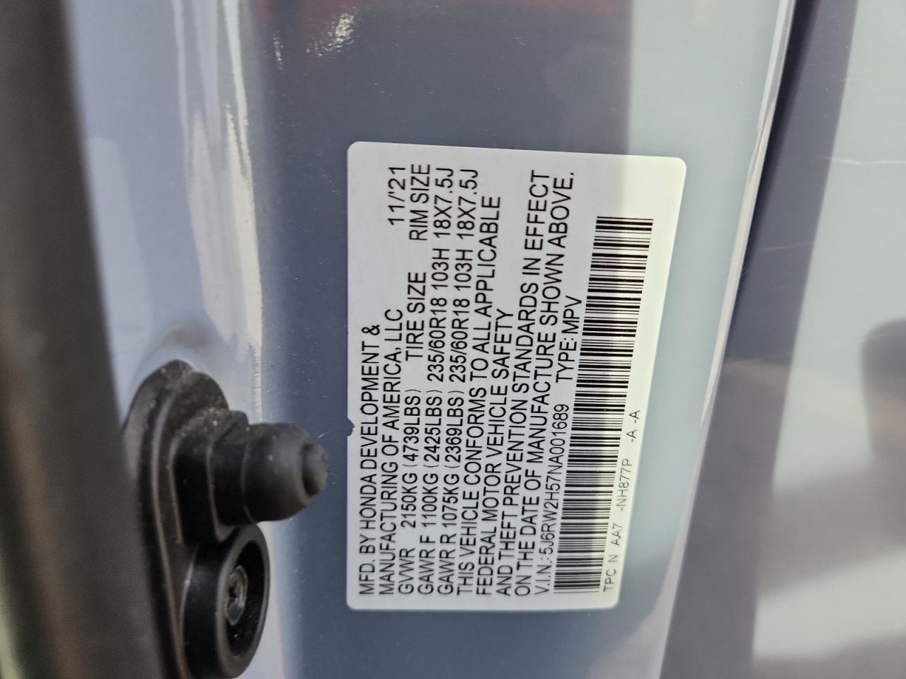 2022 Honda Cr-V Ex VIN: 5J6RW2H57NA001689 Lot: 92244935