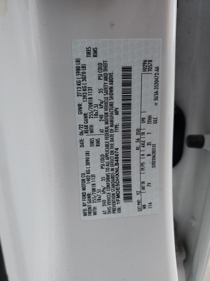 2022 Ford Bronco Base VIN: 1FMDE5DHXNLB48674 Lot: 93339155