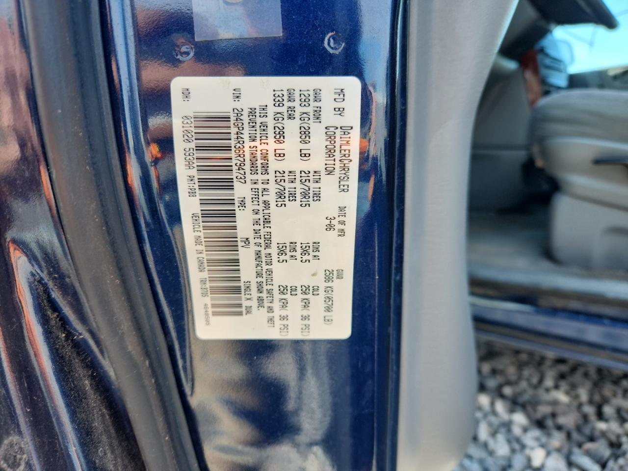 2006 Chrysler Town & Country Lx VIN: 2A4GP44R36R794737 Lot: 92612625