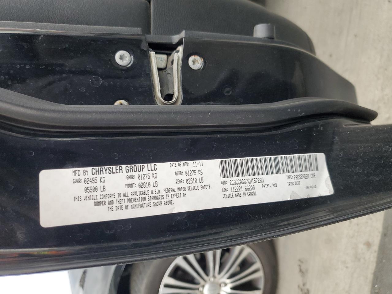 2012 Chrysler 300 S VIN: 2C3CCAGG7CH157283 Lot: 92852375