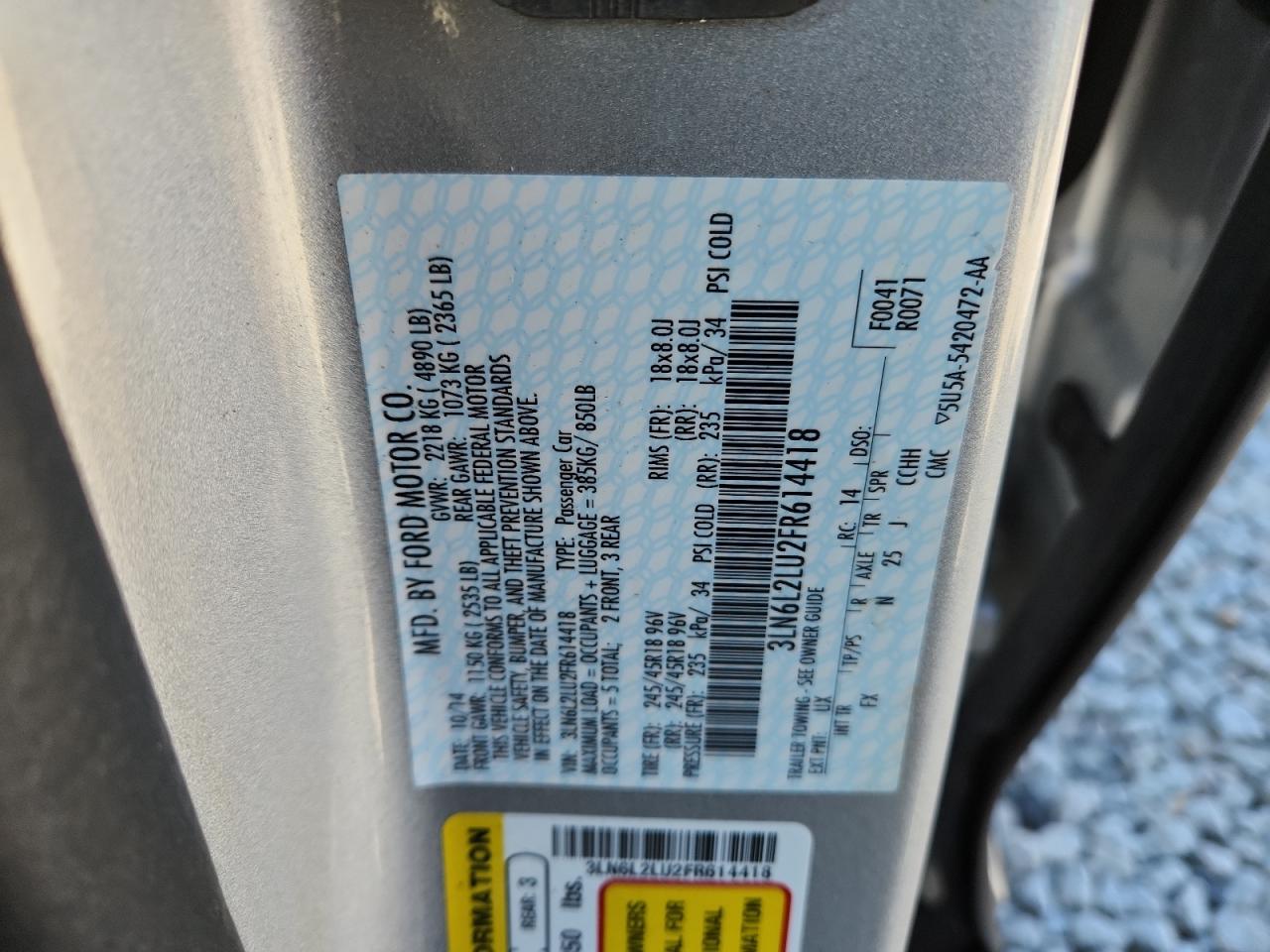 2015 Lincoln Mkz Hybrid VIN: 3LN6L2LU2FR614418 Lot: 92081405