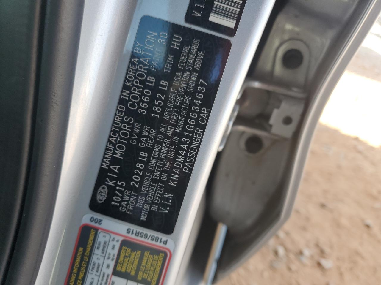 2016 Kia Rio Lx VIN: KNADM4A31G6634637 Lot: 93741545