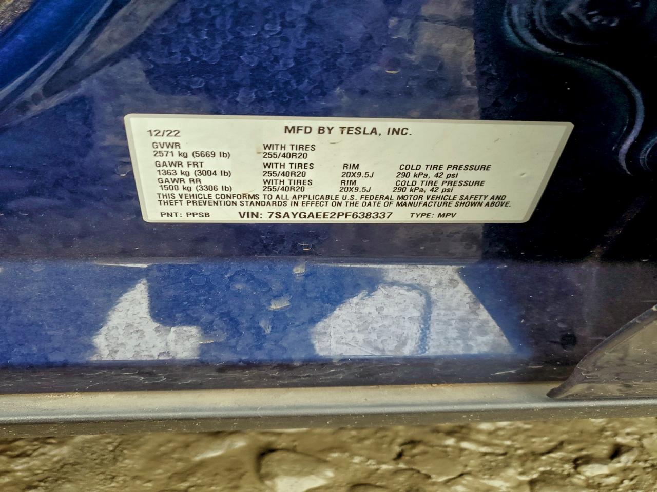 2023 Tesla Model Y VIN: 7SAYGAEE2PF638337 Lot: 93738425