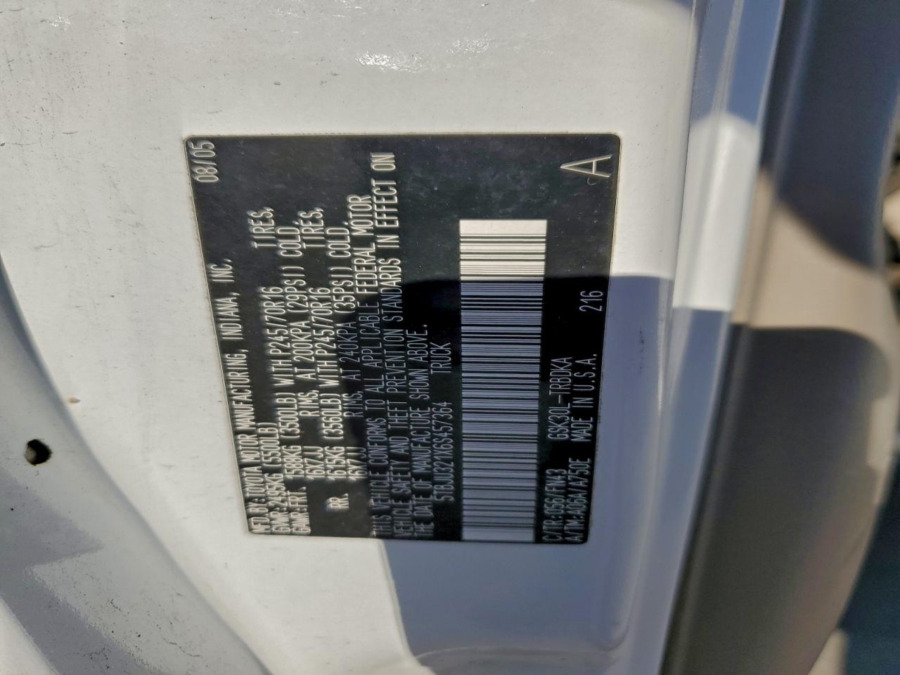 2006 Toyota Tundra VIN: 5TBJU321X6S457364 Lot: 94415145