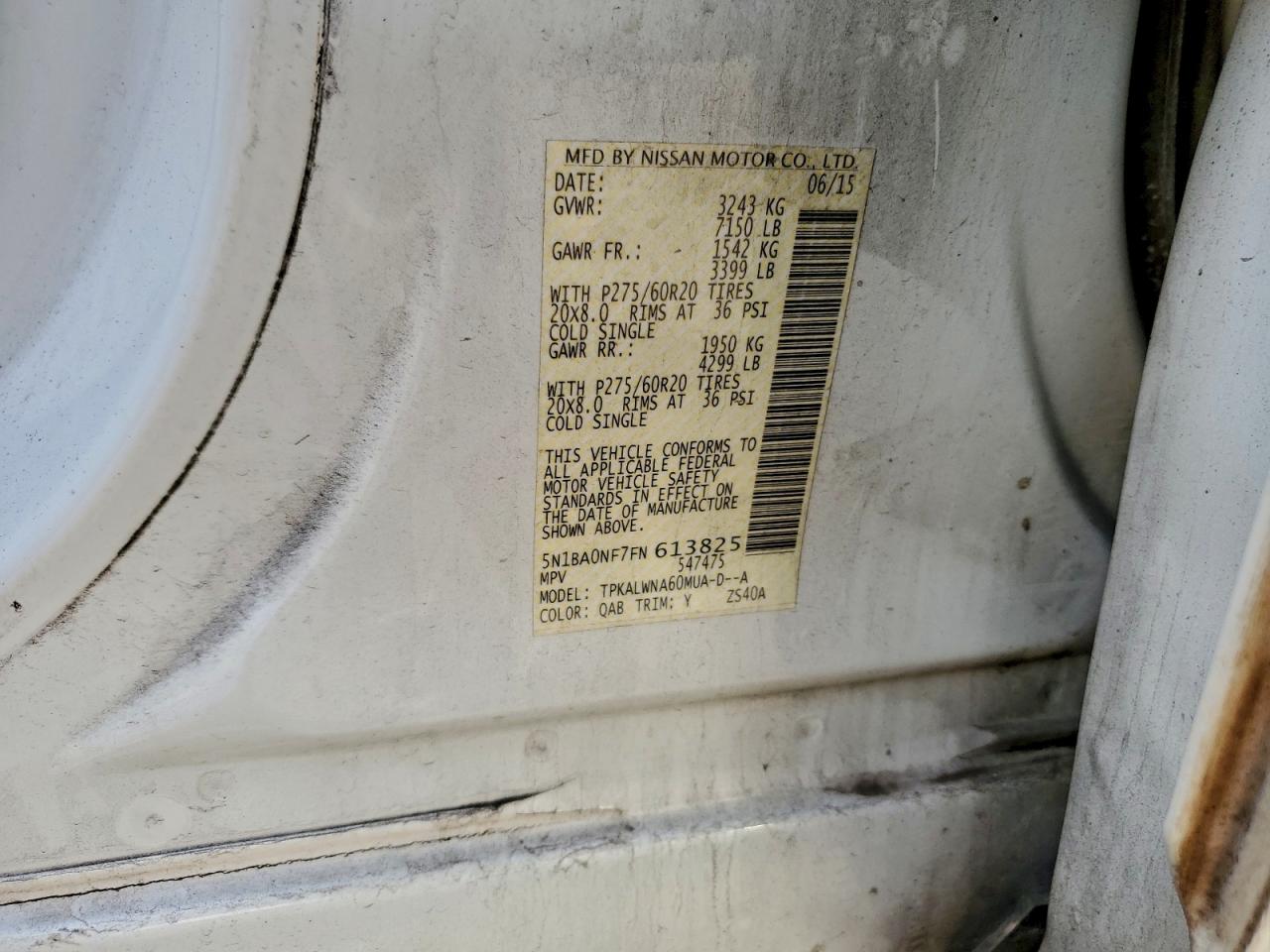 2015 Nissan Armada Platinum VIN: 5N1BA0NF7FN613825 Lot: 93672045