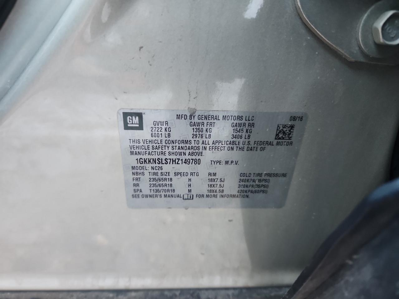 2017 GMC Acadia Sle VIN: 1GKKNSLS7HZ149780 Lot: 91697655