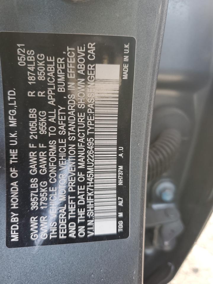2021 Honda Civic Sport VIN: SHHFK7H45MU226495 Lot: 91986145