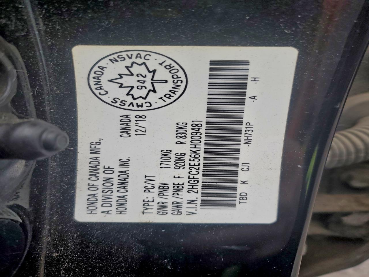 2019 Honda Civic Lx VIN: 2HGFC2E56KH009481 Lot: 94323245