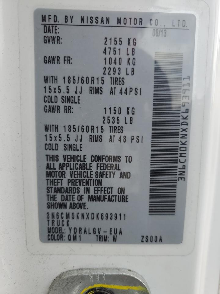 2013 Nissan Nv200 2.5S VIN: 3N6CM0KNXDK693911 Lot: 91406875