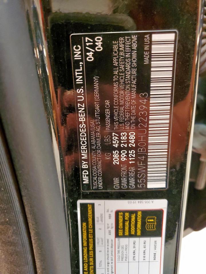 2017 Mercedes-Benz C 300 VIN: 55SWF4JB0HU223943 Lot: 91592915