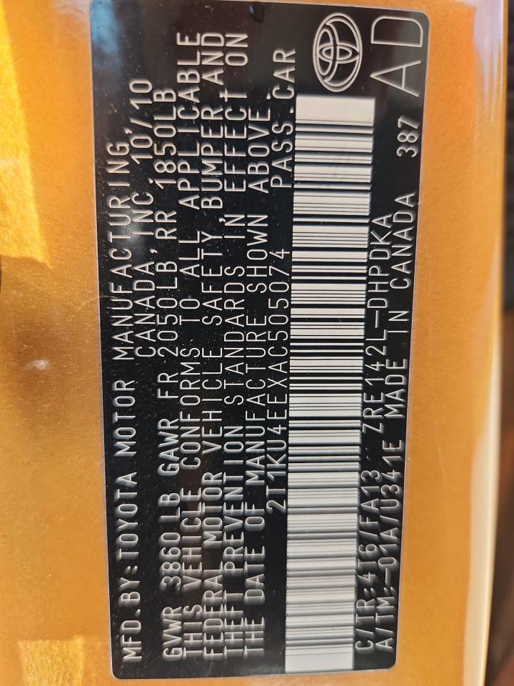 2010 Toyota Corolla Matrix VIN: 2T1KU4EEXAC505074 Lot: 91886775