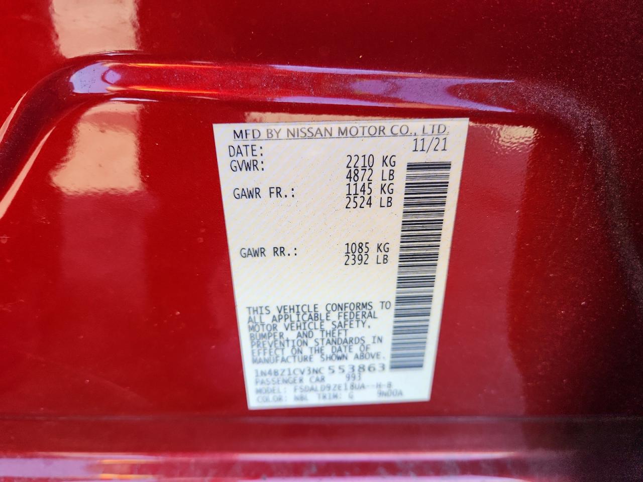 2022 Nissan Leaf Sv Plus VIN: 1N4BZ1CV3NC553863 Lot: 91529175