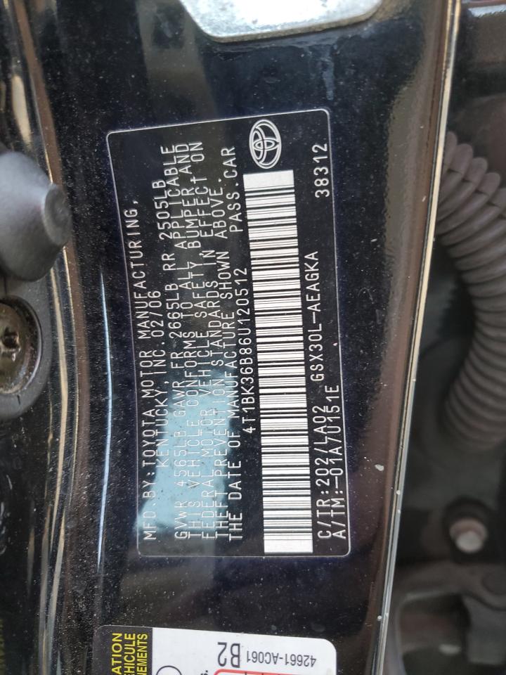 2006 Toyota Avalon Xl VIN: 4T1BK36B86U120512 Lot: 93256835