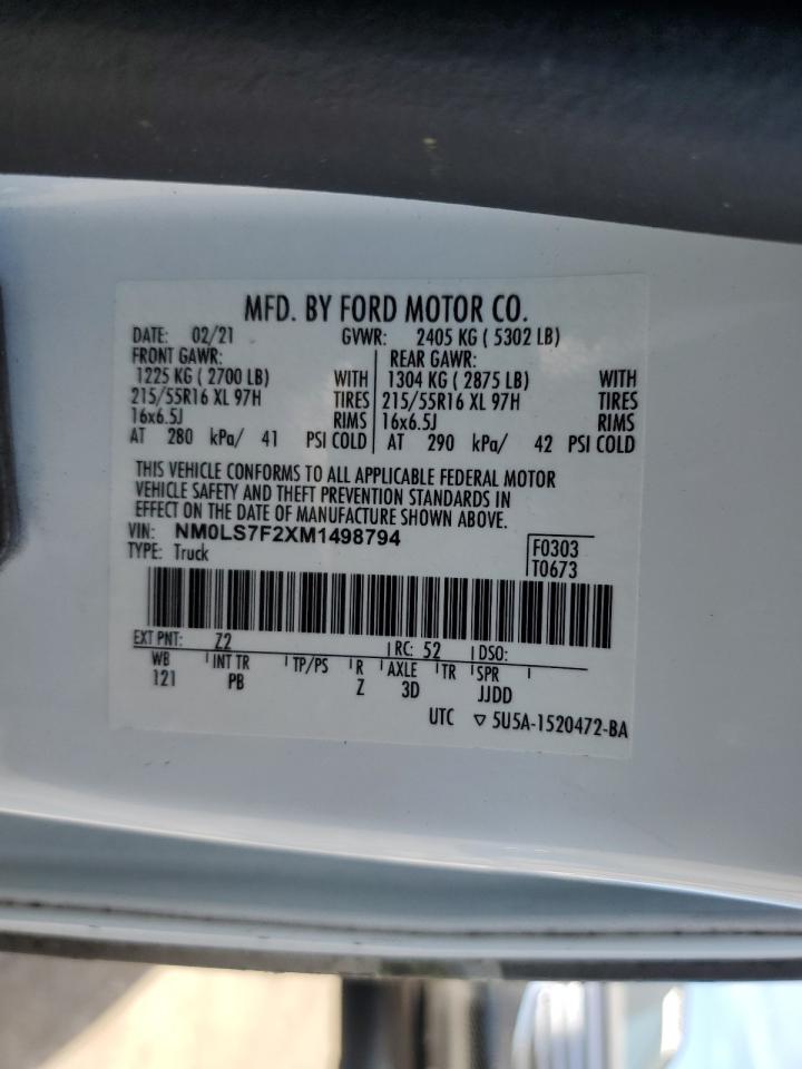 2021 Ford Transit Connect Delivery Van VIN: NM0LS7F2XM1498794 Lot: 93070375