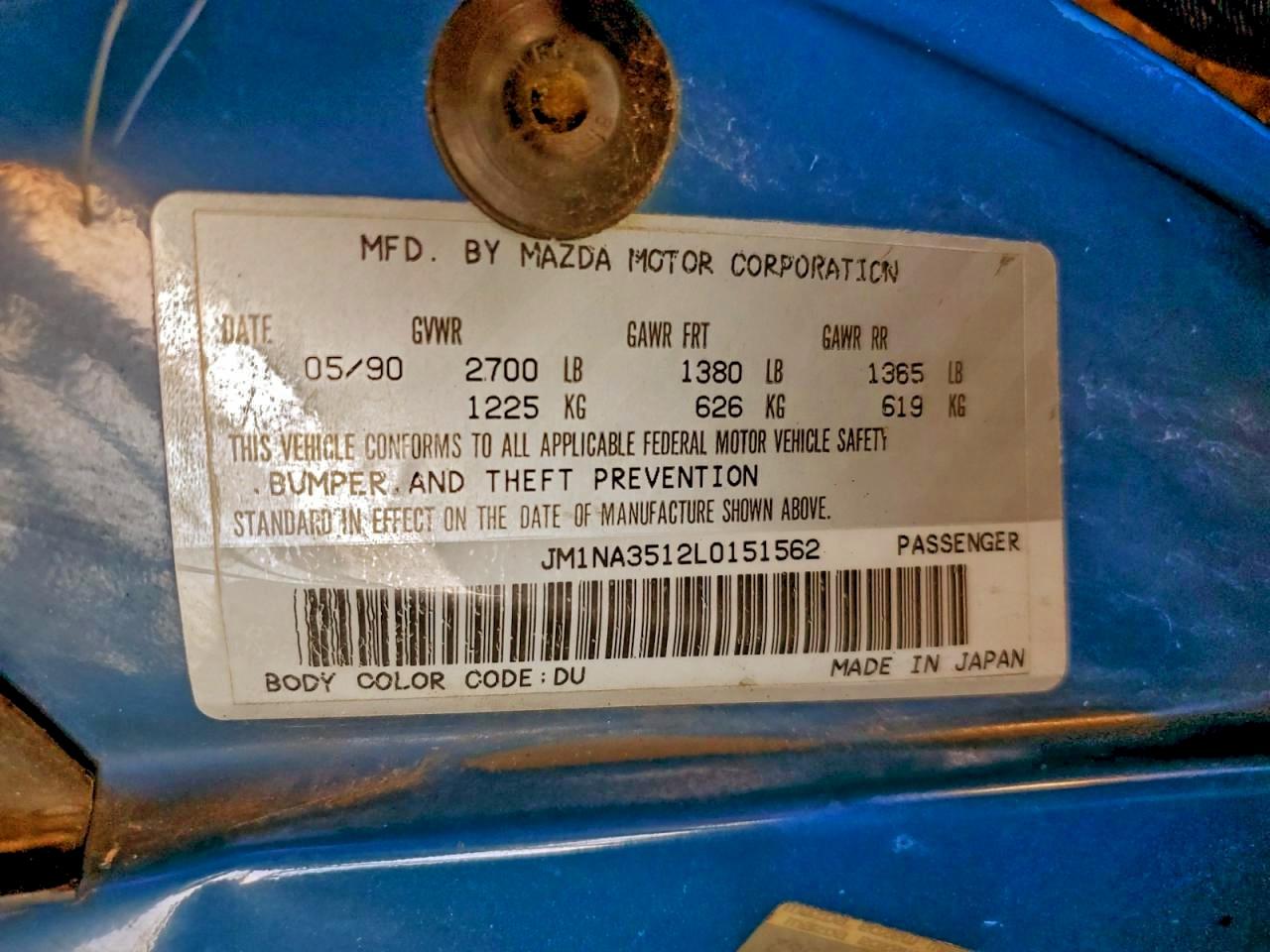 1990 Mazda Mx-5 Miata VIN: JM1NA3512L0151562 Lot: 94551275