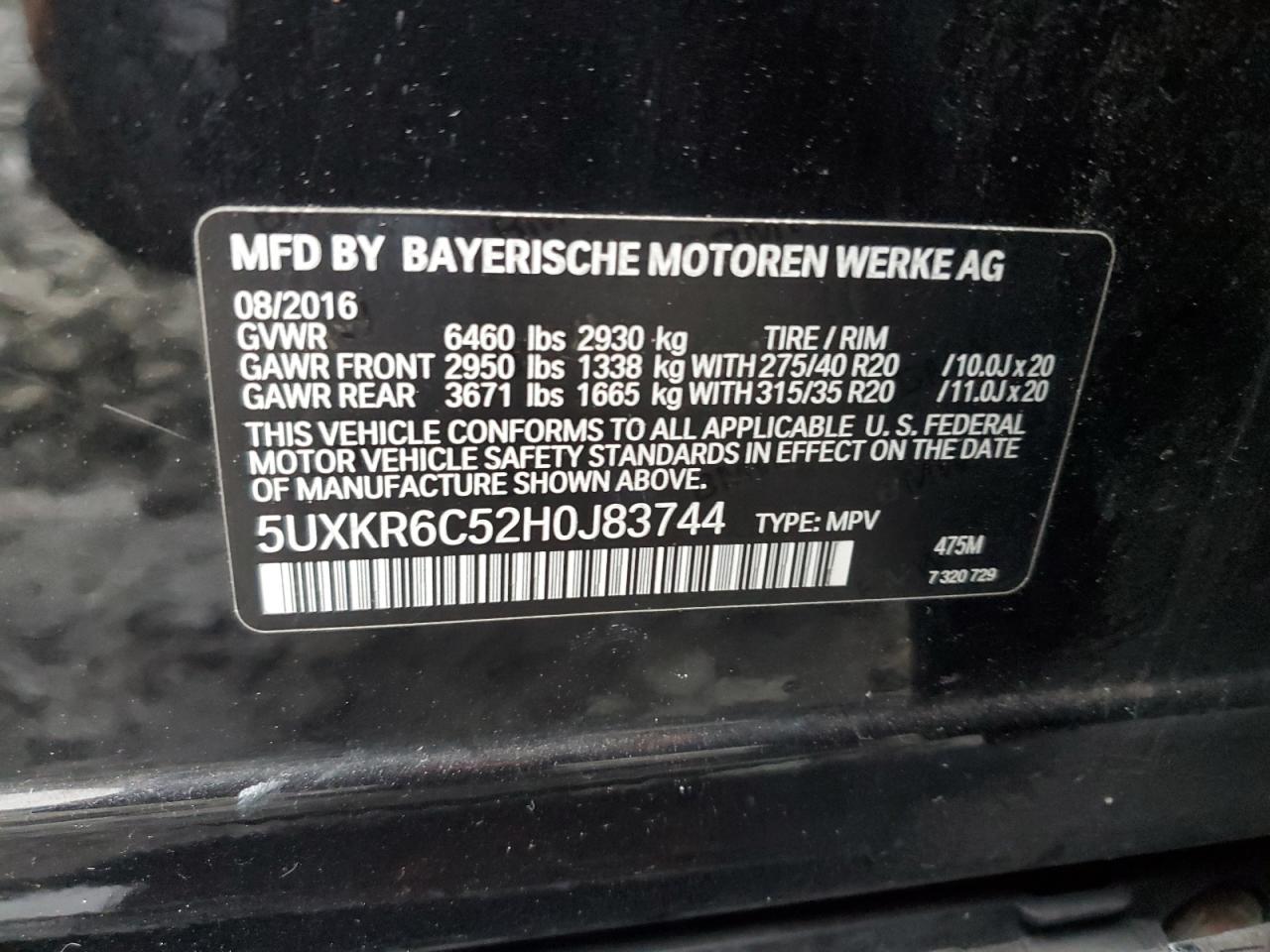 2017 BMW X5 xDrive50I VIN: 5UXKR6C52H0J83744 Lot: 91656595