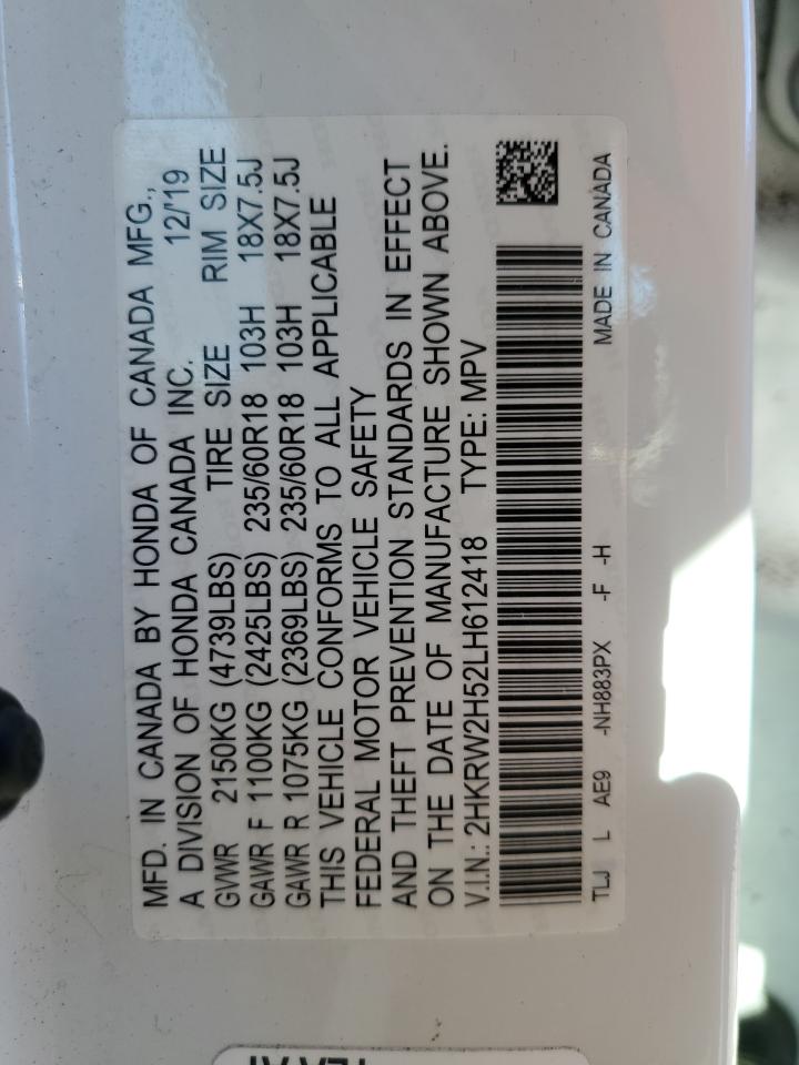 2020 Honda Cr-V Ex VIN: 2HKRW2H52LH612418 Lot: 92968645