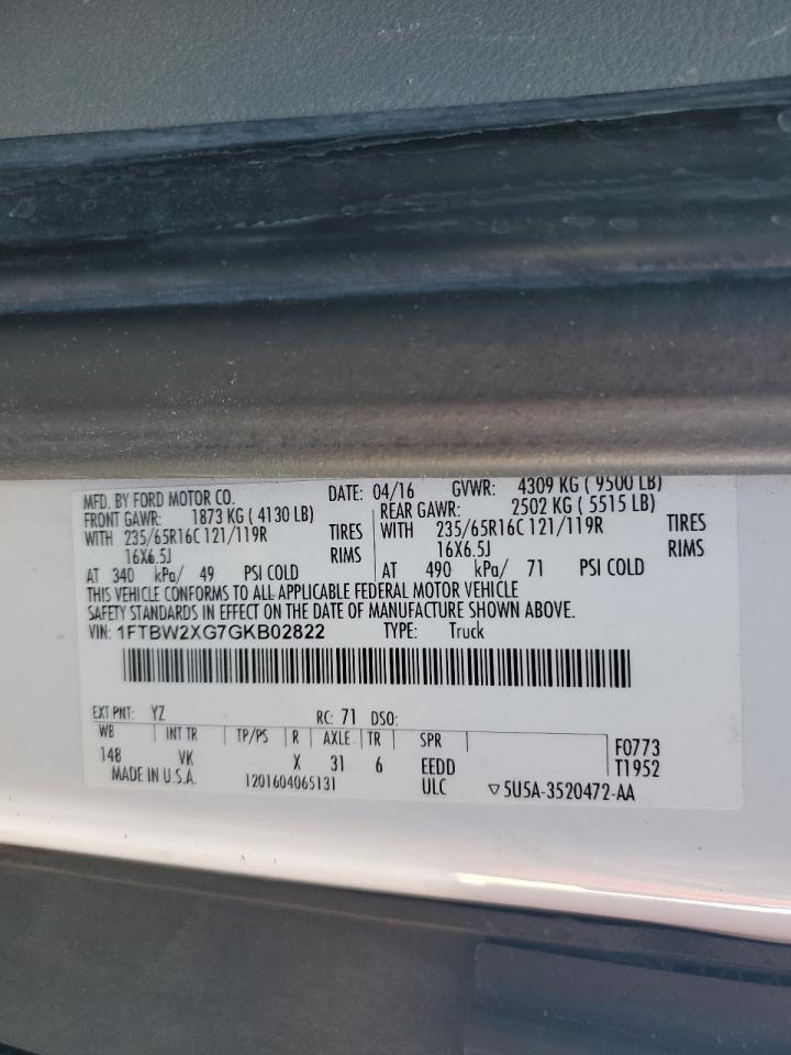 2016 Ford Transit T-350 Delivery Van VIN: 1FTBW2XG7GKB02822 Lot: 90028085