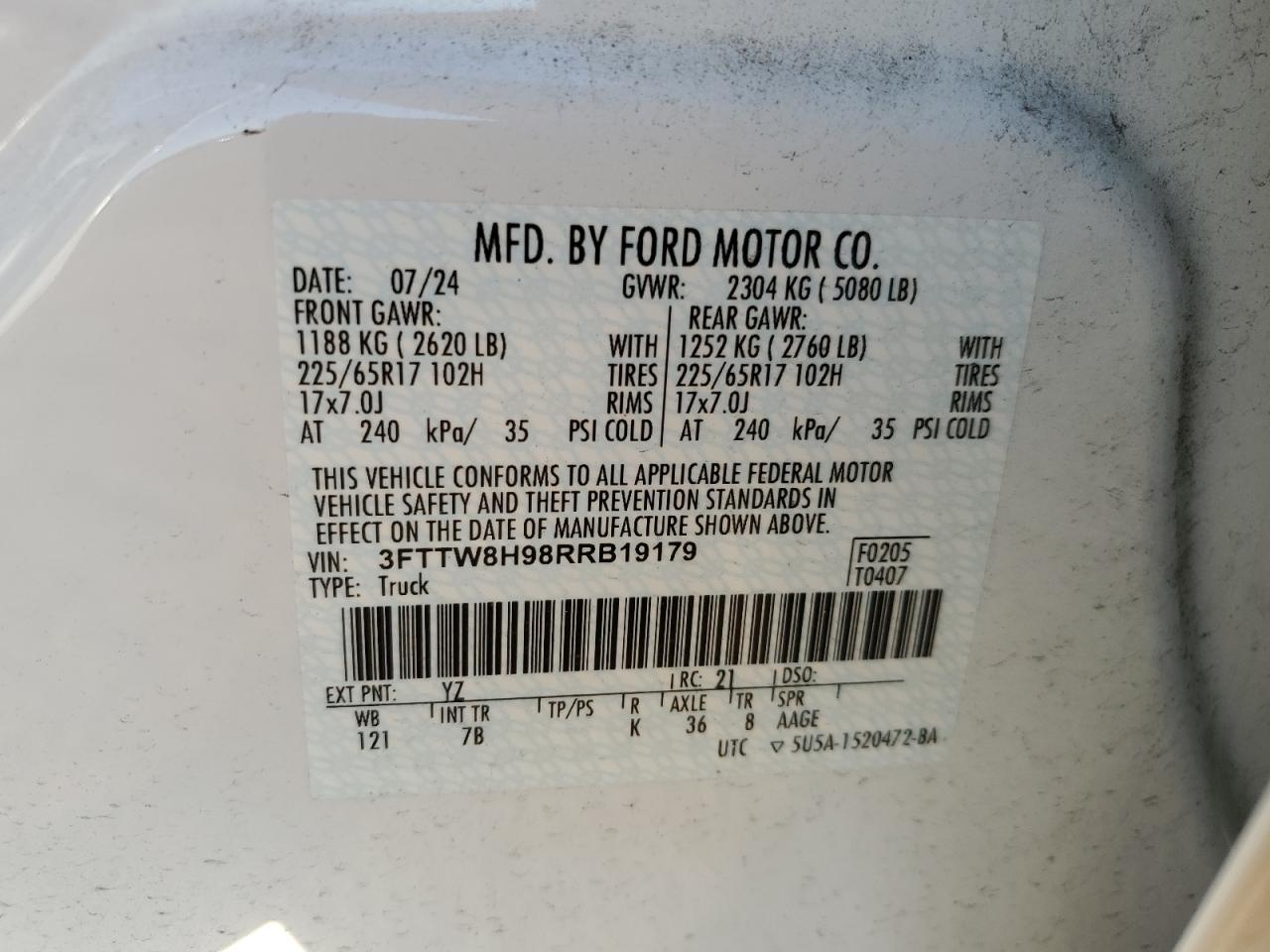 2024 Ford Maverick Xlt VIN: 3FTTW8H98RRB19179 Lot: 91646165