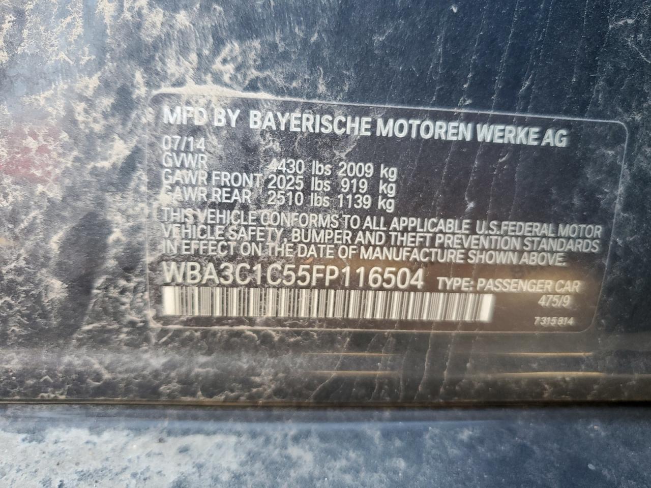 2015 BMW 328 I Sulev VIN: WBA3C1C55FP116504 Lot: 91090815