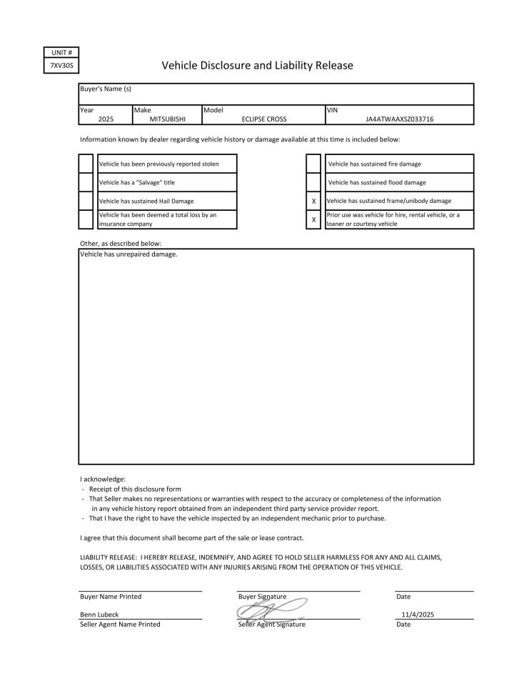 2025 Mitsubishi Eclipse Cross Se VIN: JA4ATWAAXSZ033716 Lot: 90640415